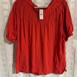 LOFT Vibrant Red Lace Blouse